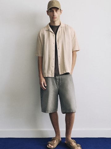 Pull&Bear Comfort Fit Hemd in Beige: Vorderseite