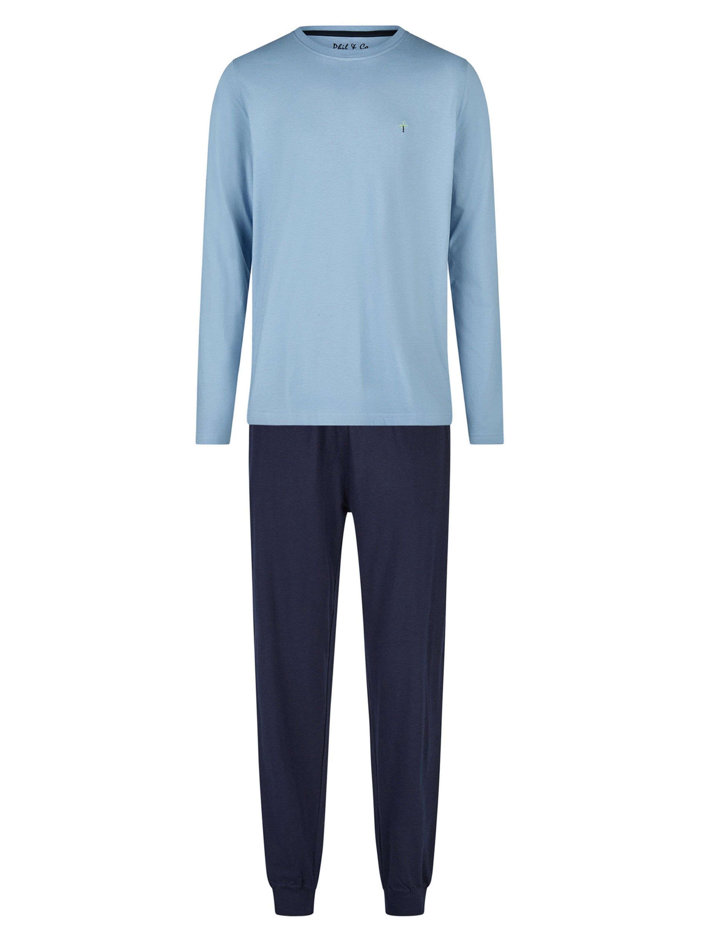 Phil & Co. Berlin Pajamas long ' Classics ' in Light blue / Dark blue, Item view