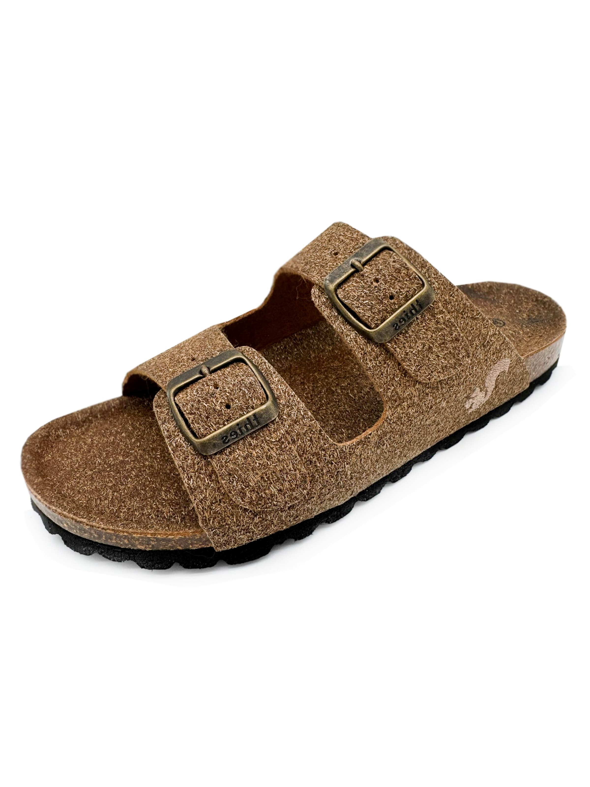 thies Mules 'thies 1856 ® Eco Palm Sandal' in Brown: front