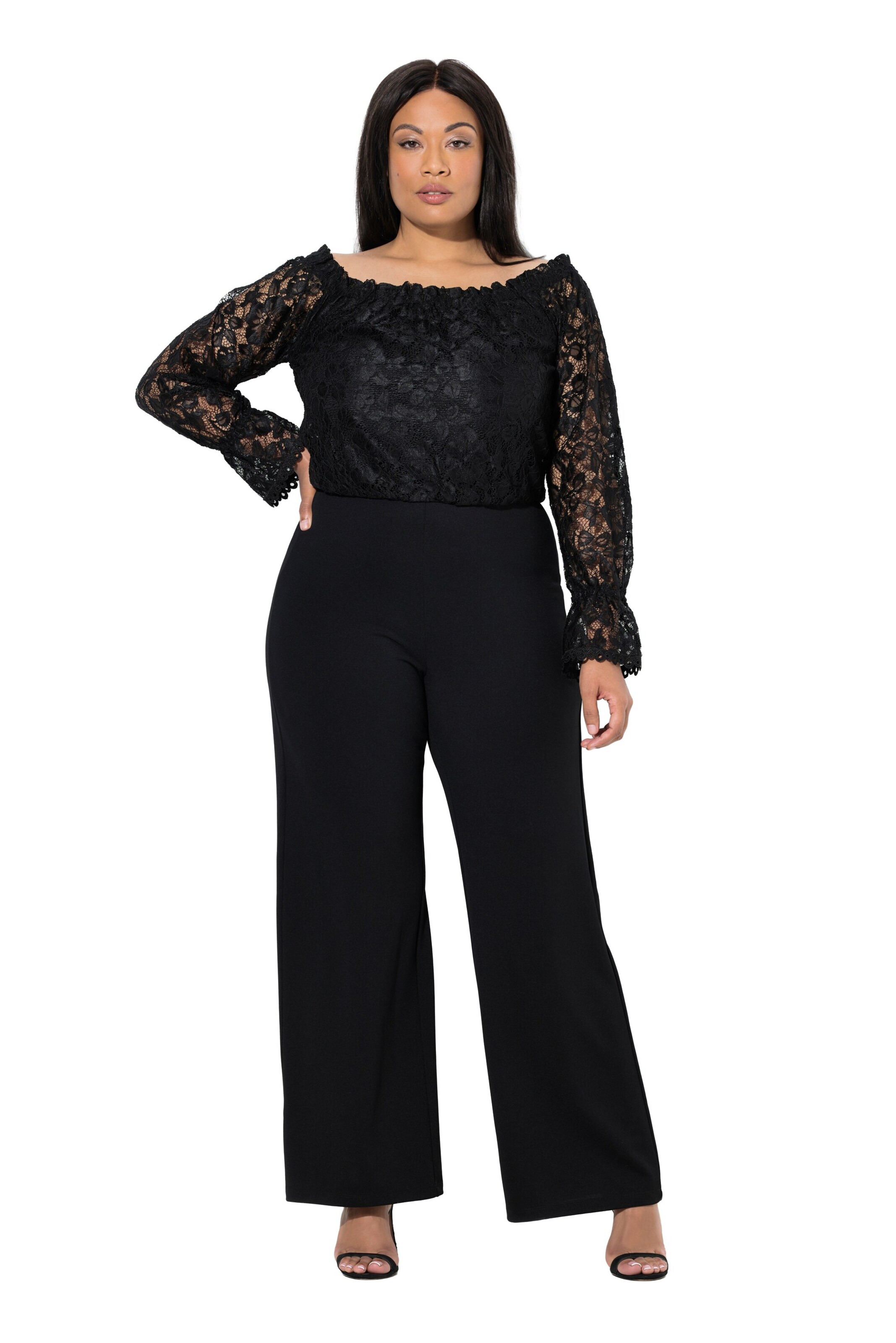 Ulla Popken Regular Jumpsuit in Zwart: voorkant