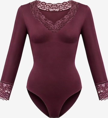 cfab - Body moldeador 'Clean Longsleeve V-Neck with Lace Sculpting Bodysuit with Slip' en rojo: frente