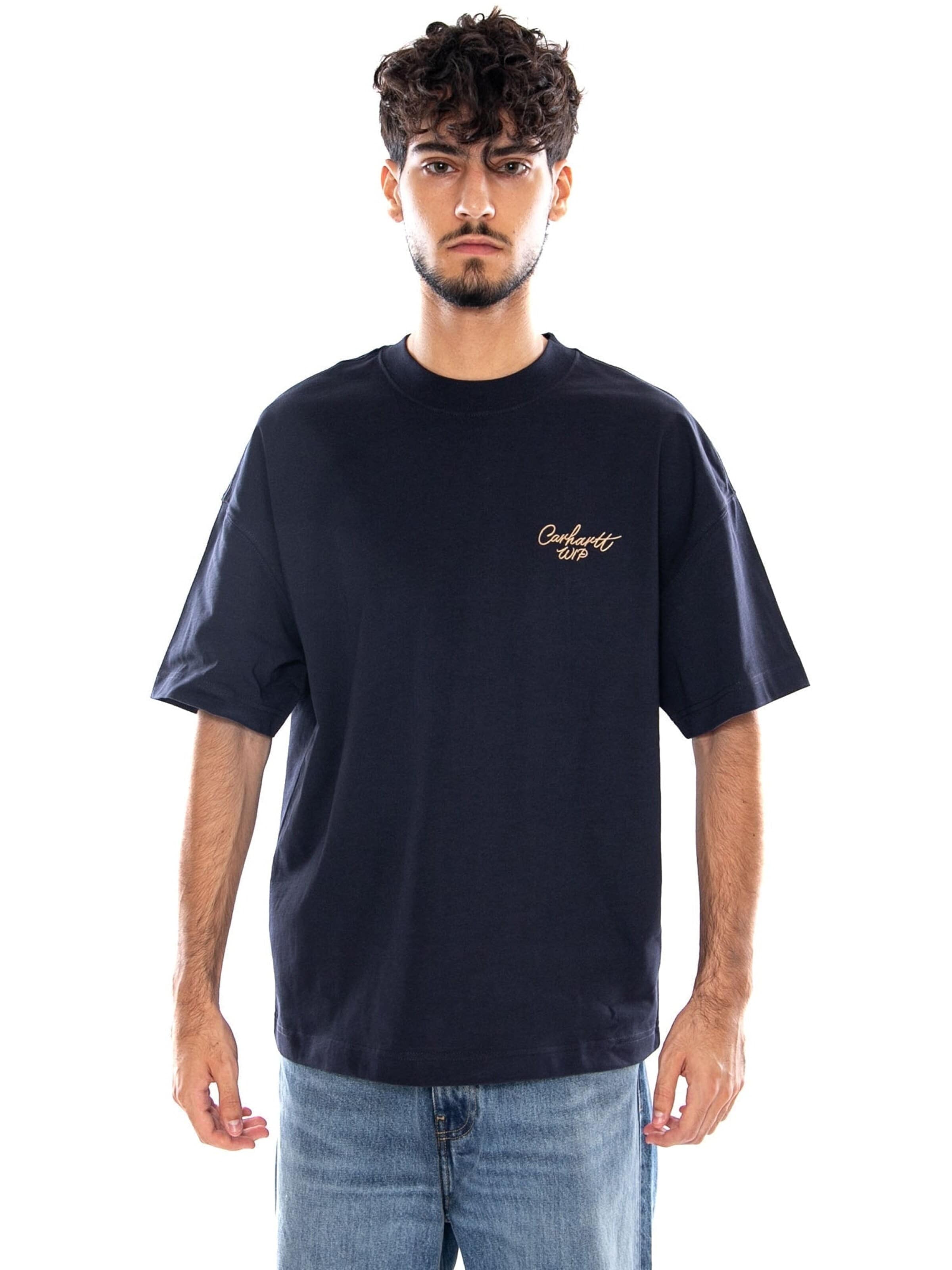 Carhartt WIP Koszulka 'S/S SIGNATURE SCRIPT T-SHIRT DARK NAVY' w kolorze niebieski