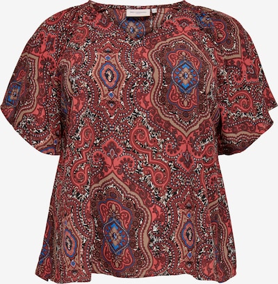 ONLY Carmakoma Bluse in blaumeliert / braun / hellrot / schwarz / weiß, Produktansicht