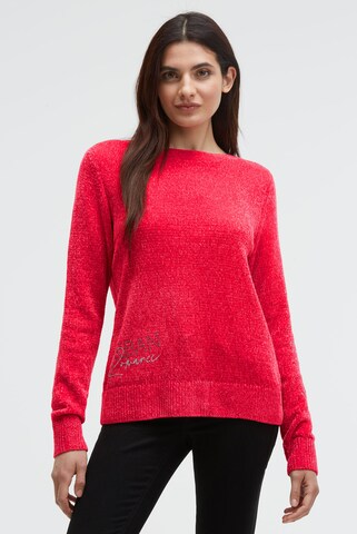 Soccx Chenille-Pullover mit Glitzer-Artworks in Rot: Vorderseite