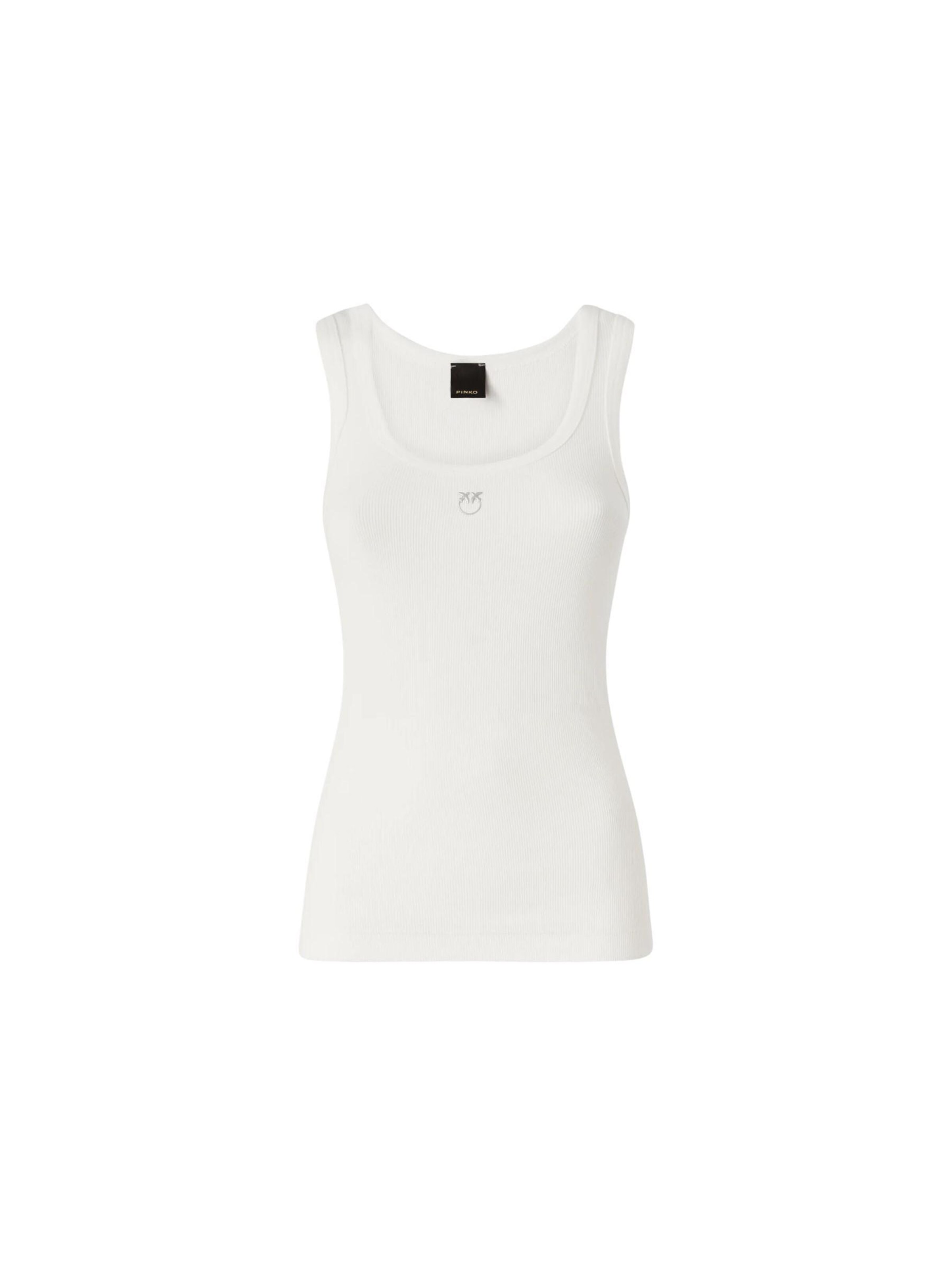 Haut 'PINKO CALCOLATORE CANOTTIERA COSTINA COTONE LOGO METAL canotta' PINKO en blanc : devant