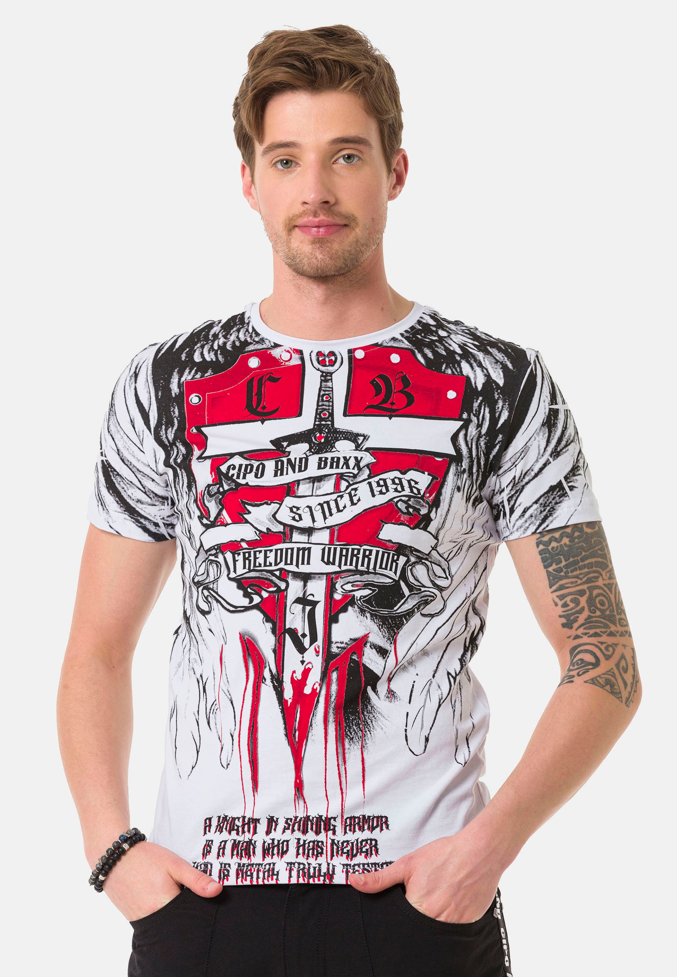 Männer Shirts CIPO & BAXX T-Shirt in Weiß - JV39552 Männer Shirts CIPO & BAXX T-Shirt in Weiß - JV39552