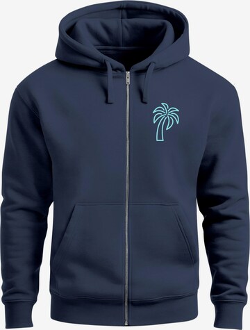 Neverless Sweatjacke 'Palm Lineart' in Blau: Vorderseite