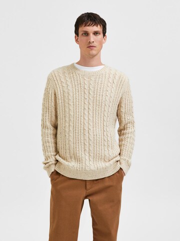 Pull-over 'Henry' SELECTED HOMME en beige : devant