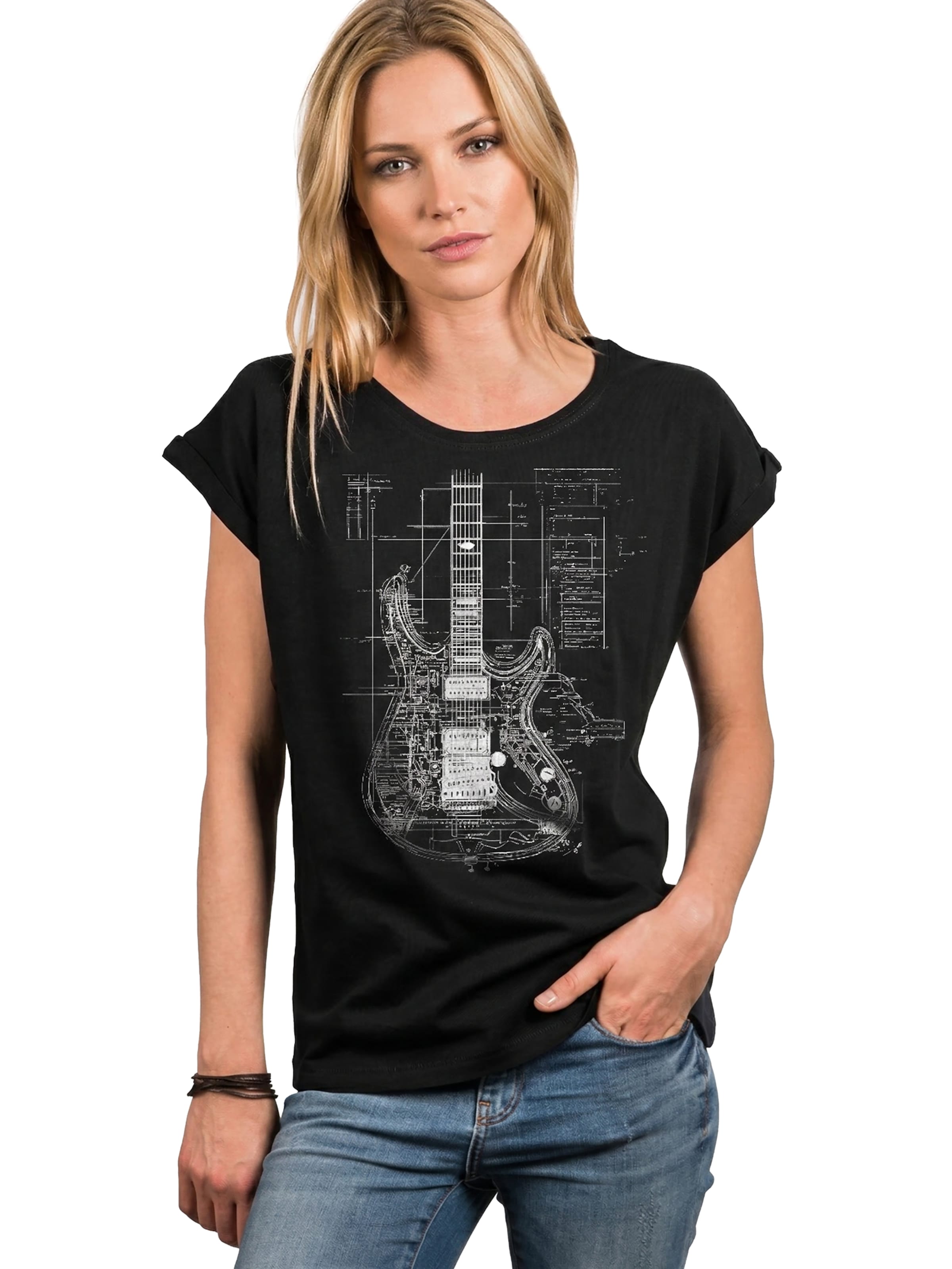 MAKAYA Shirt 'Guitar BluePrint' in Black: front