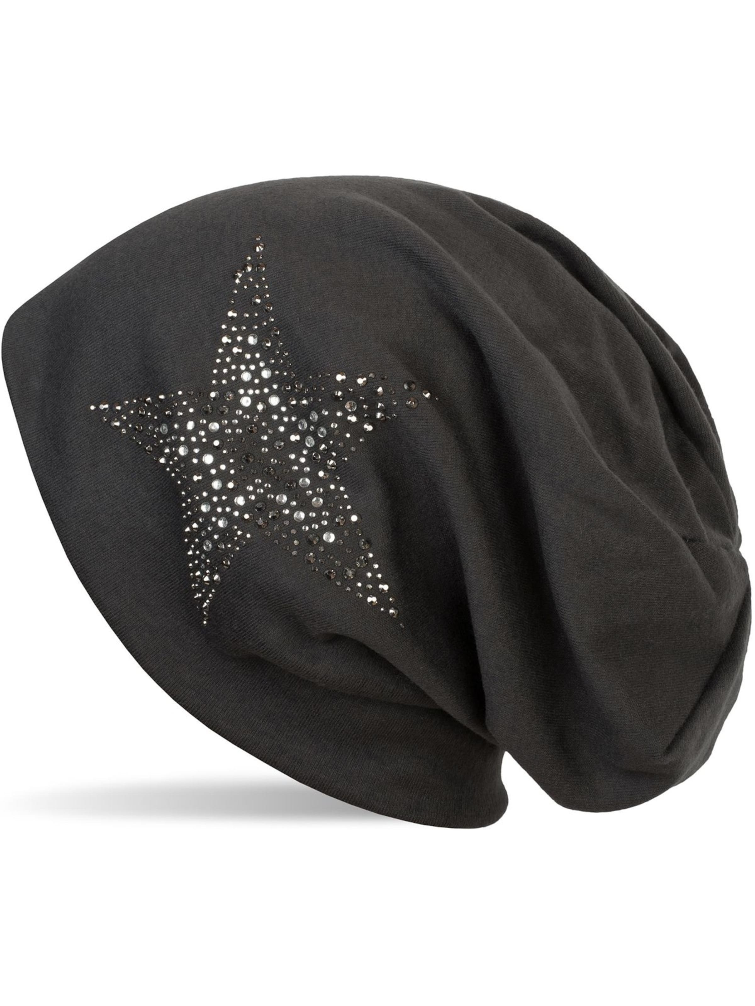 styleBREAKER Beanie 'Beanie Mütze mit Strass Nieten Stern' in Grey: front