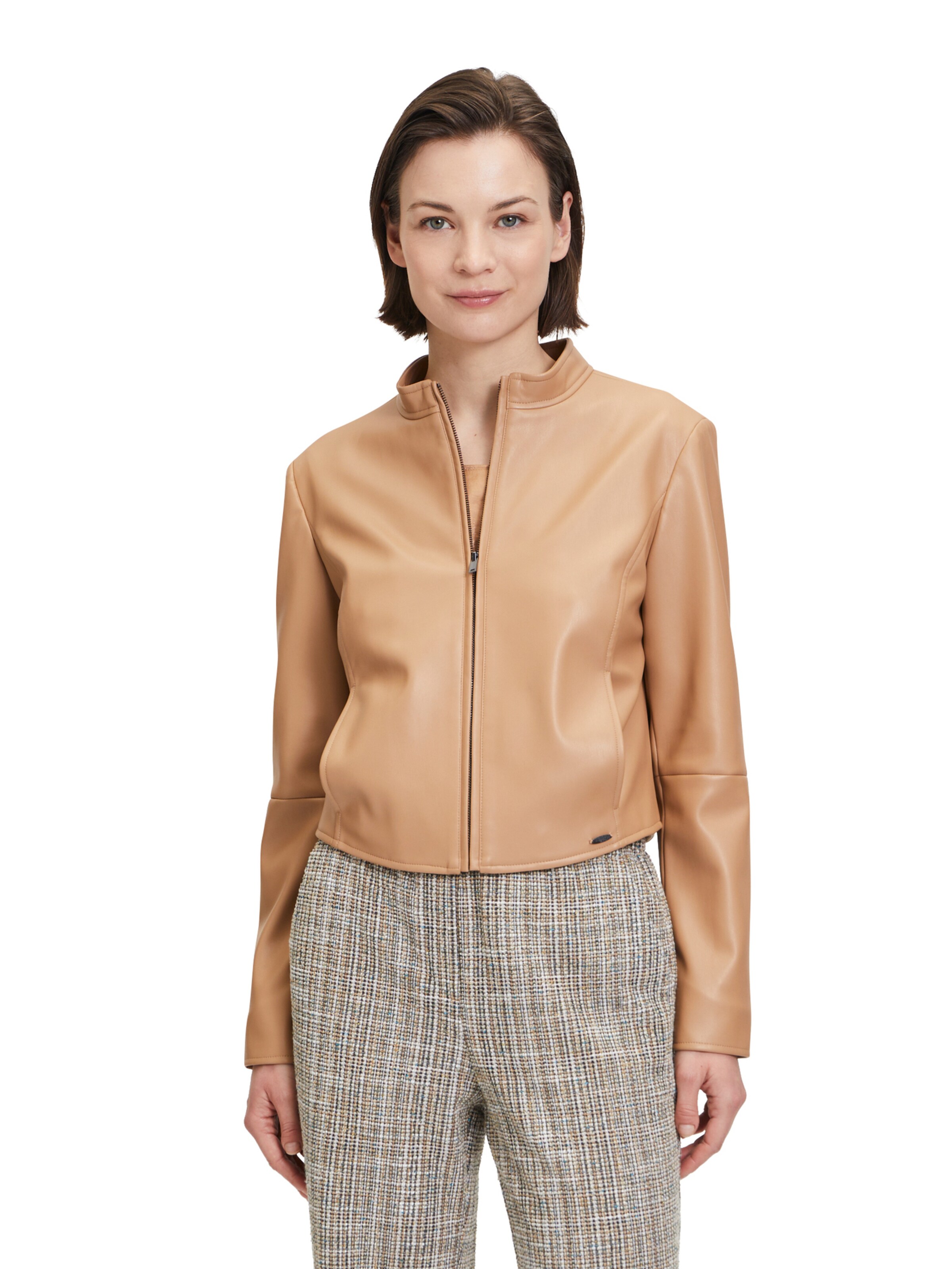 Betty & Co Bikerjacke mit Stehkragen in Braun: Vorderseite