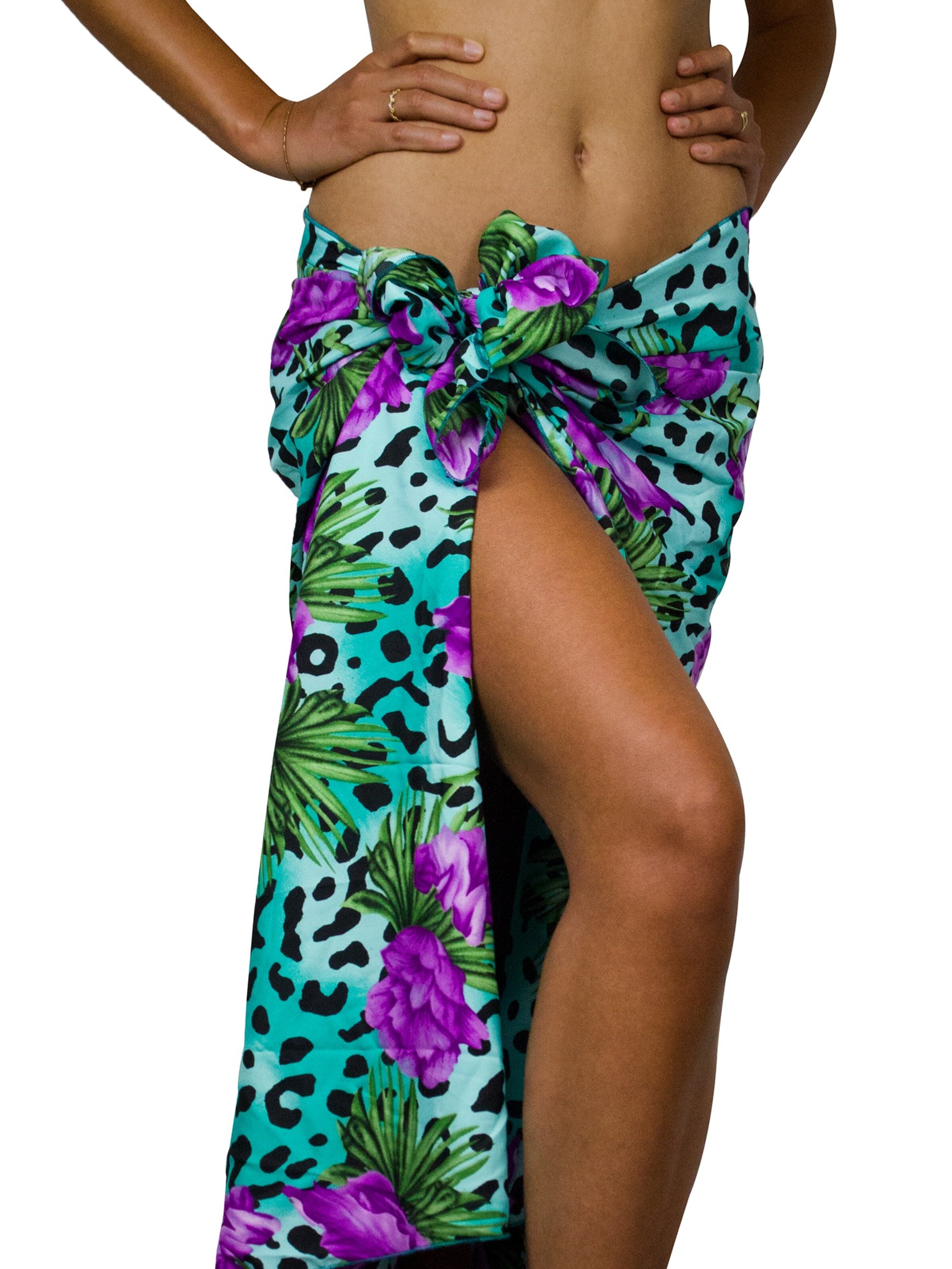 King Kameha Wrap 'Leopard Flowers' in Blue