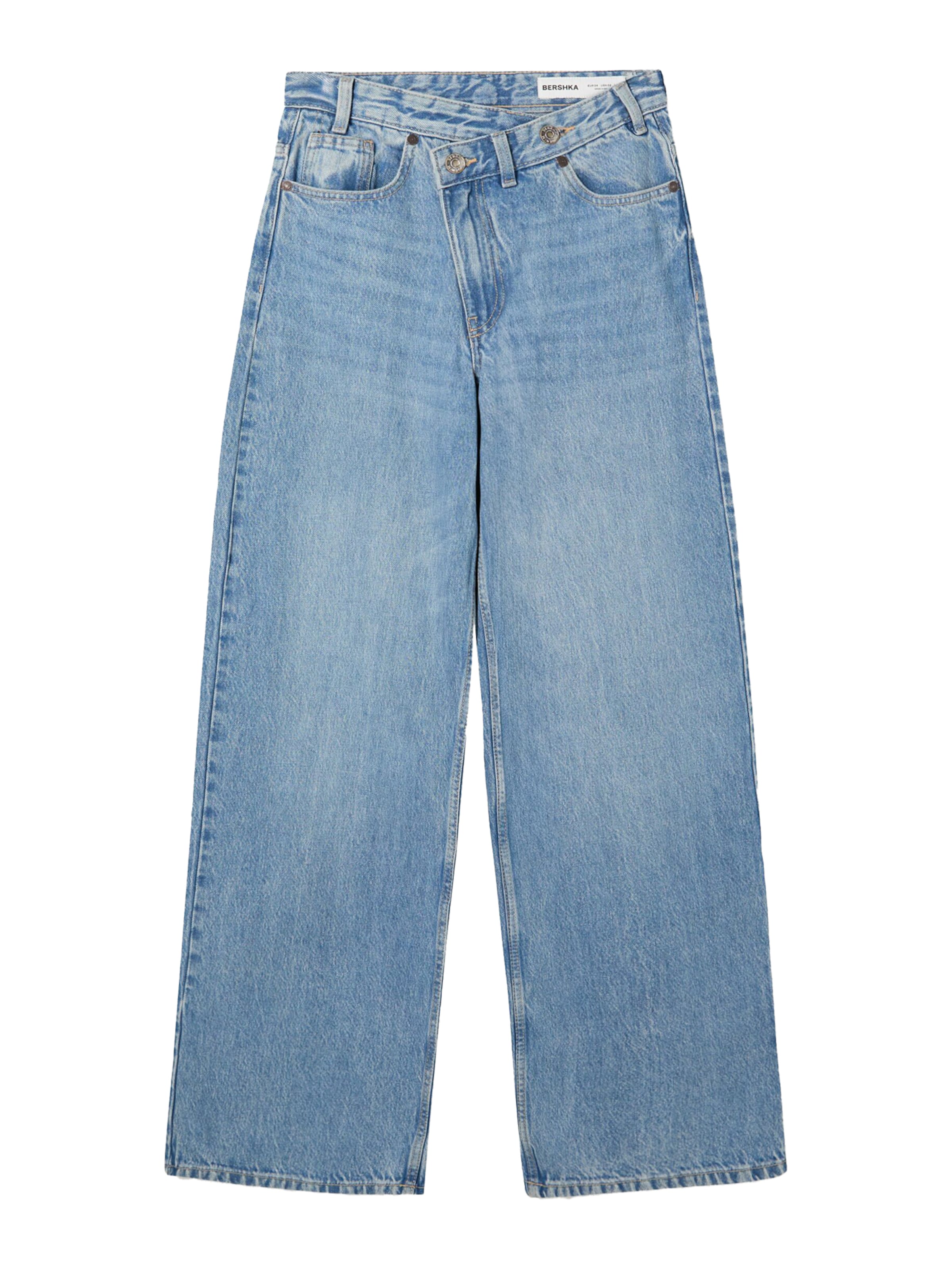 BershkaWide Leg/ Široke nogavice Traperice - plava boja: prednji dio