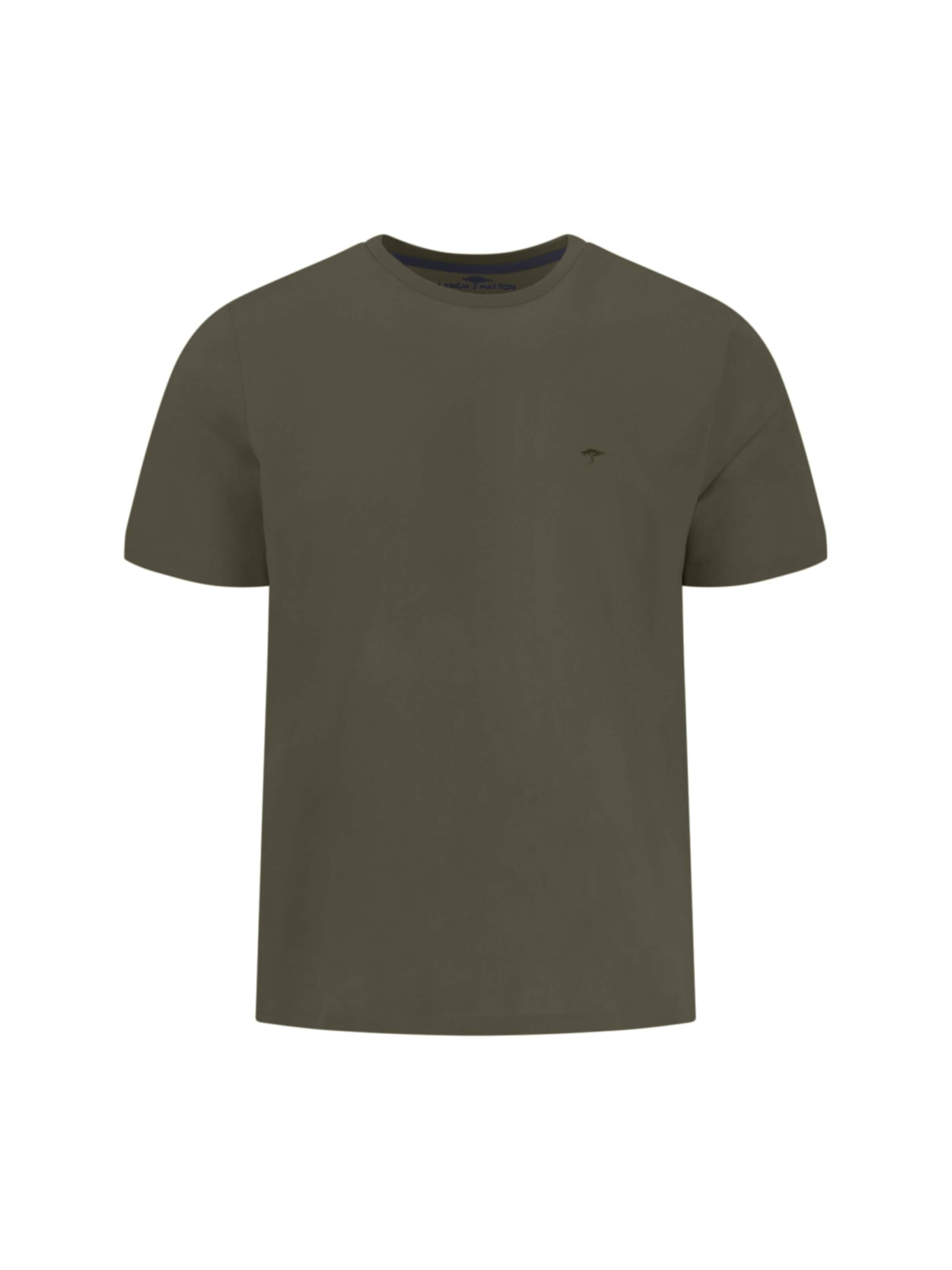 Fynch Hatton Shirt 'T-shirt, basic, single jersey dark khaki' in Green: front