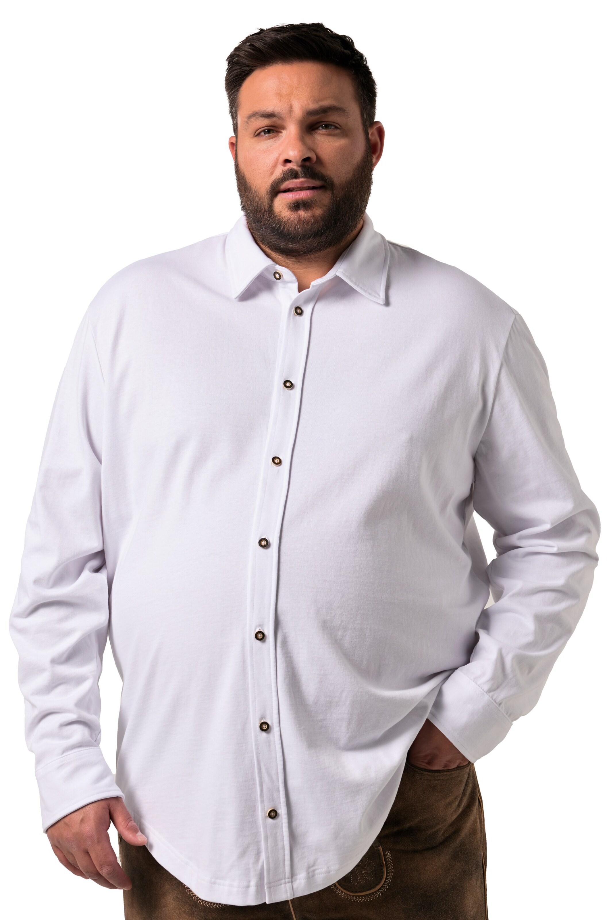 Men Plus Regular fit Button Up Shirt in White: front