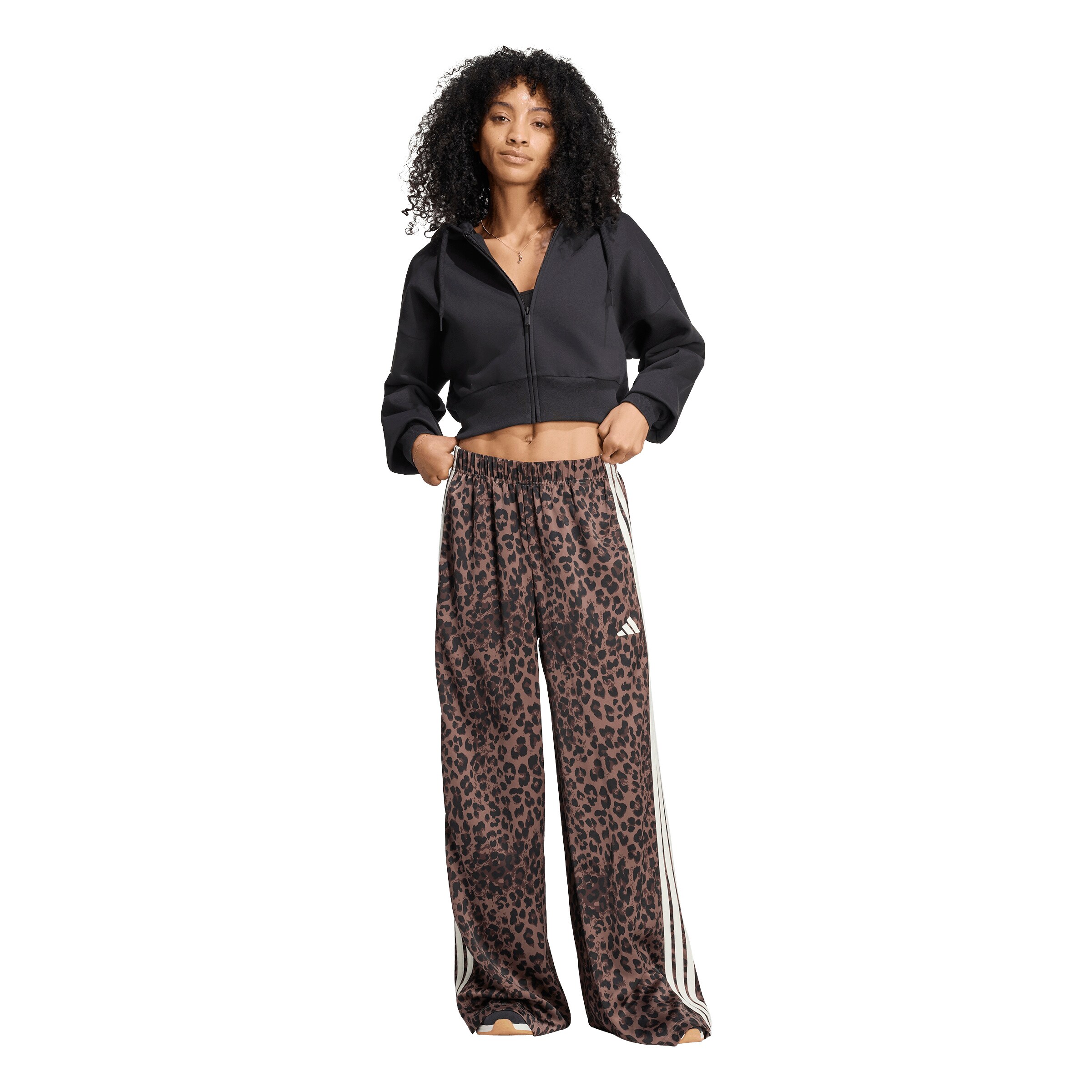 ADIDAS SPORTSWEARWide Leg/ Široke nogavice Sportske hlače - smeđa boja: prednji dio