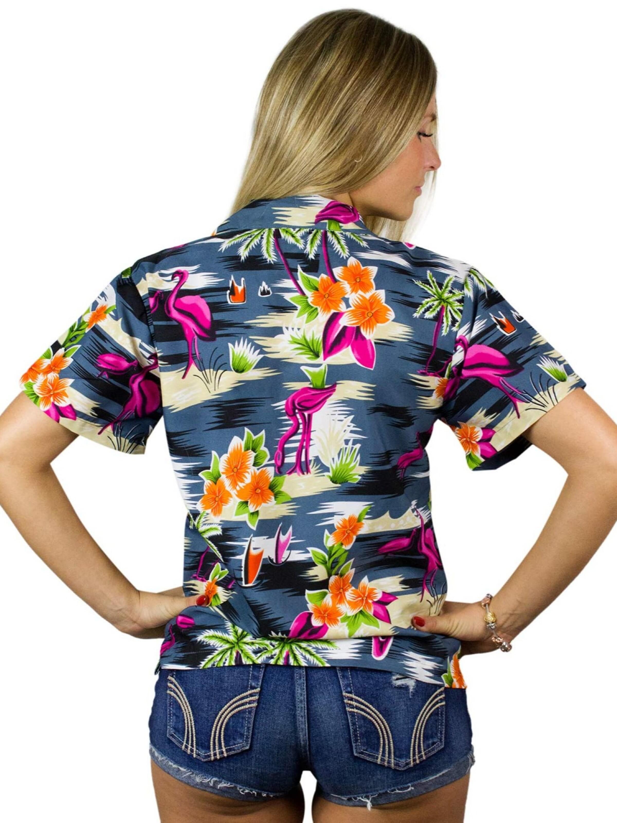 Camicia da donna 'Flamingos' di King Kameha in nero
