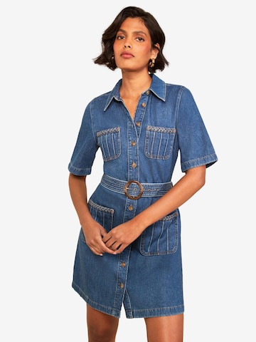 love & roses - Vestido camisero en azul: frente
