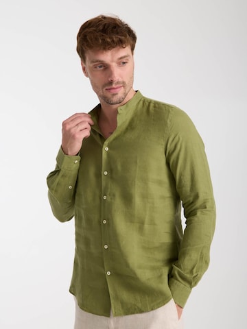 Slim fit Camicia business 'Caravaggio Linen Man Shirt Green' di 7Camicie in verde