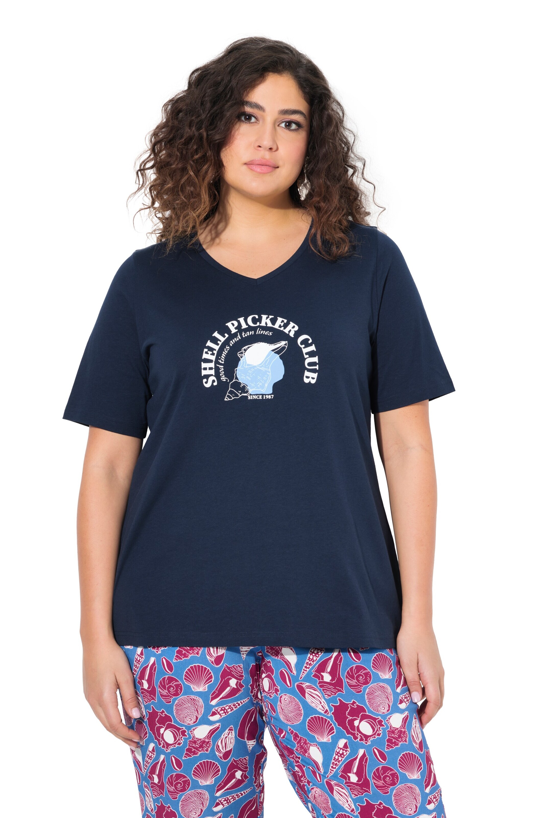 T-shirt Ulla Popken en bleu : devant
