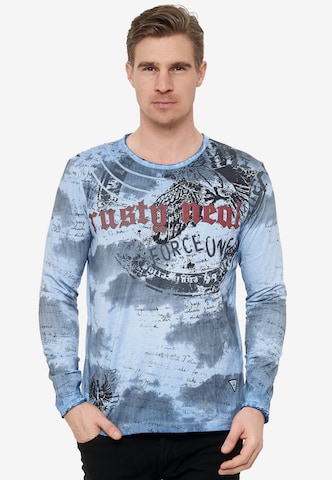 Rusty Neal Langarmshirt mit Batik Print in Blau: predná strana