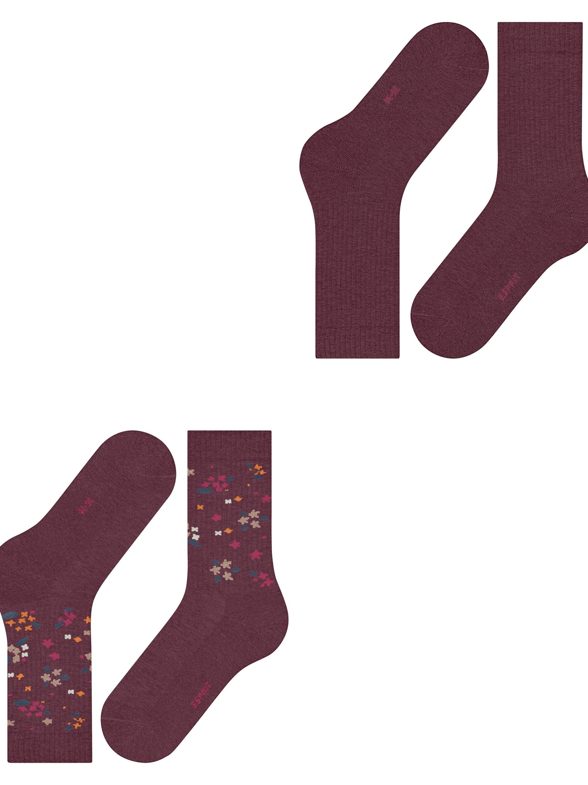 ESPRIT Socks 'Flower Rib 2-Pack' in Red