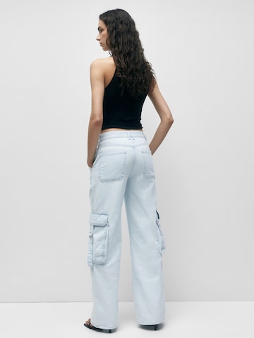 Pull&Bear Wide Leg Cargojeans i blå