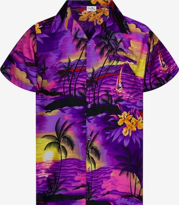 King Kameha Button Up Shirt 'Surf' in Purple: front