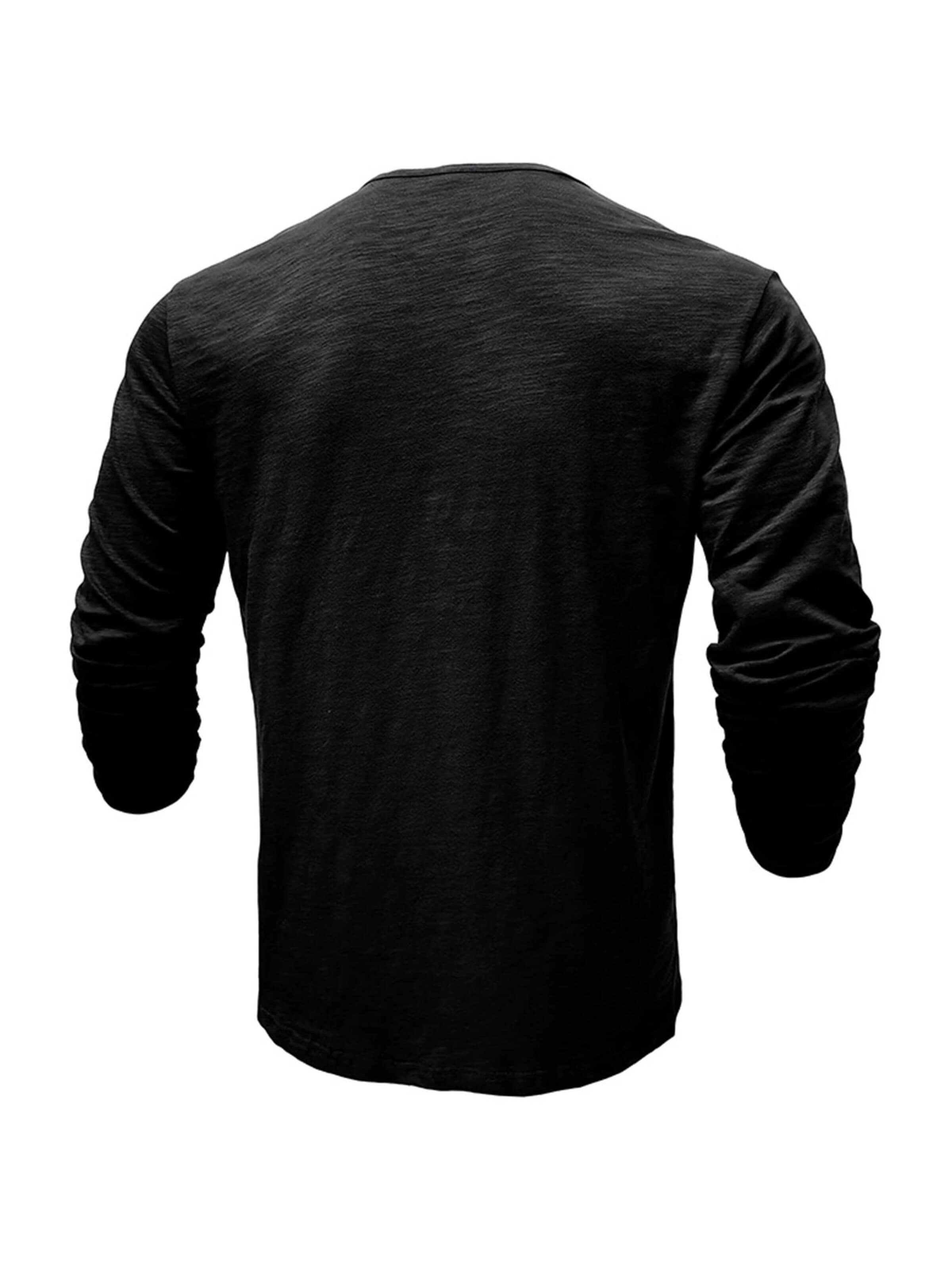 KoJooin Koszulka 'Herren Henley-Shirts, Langarm-T-Shirts, lässige, leichte Mode, Pullover-Shirt mit Knöpfen' w kolorze czarny