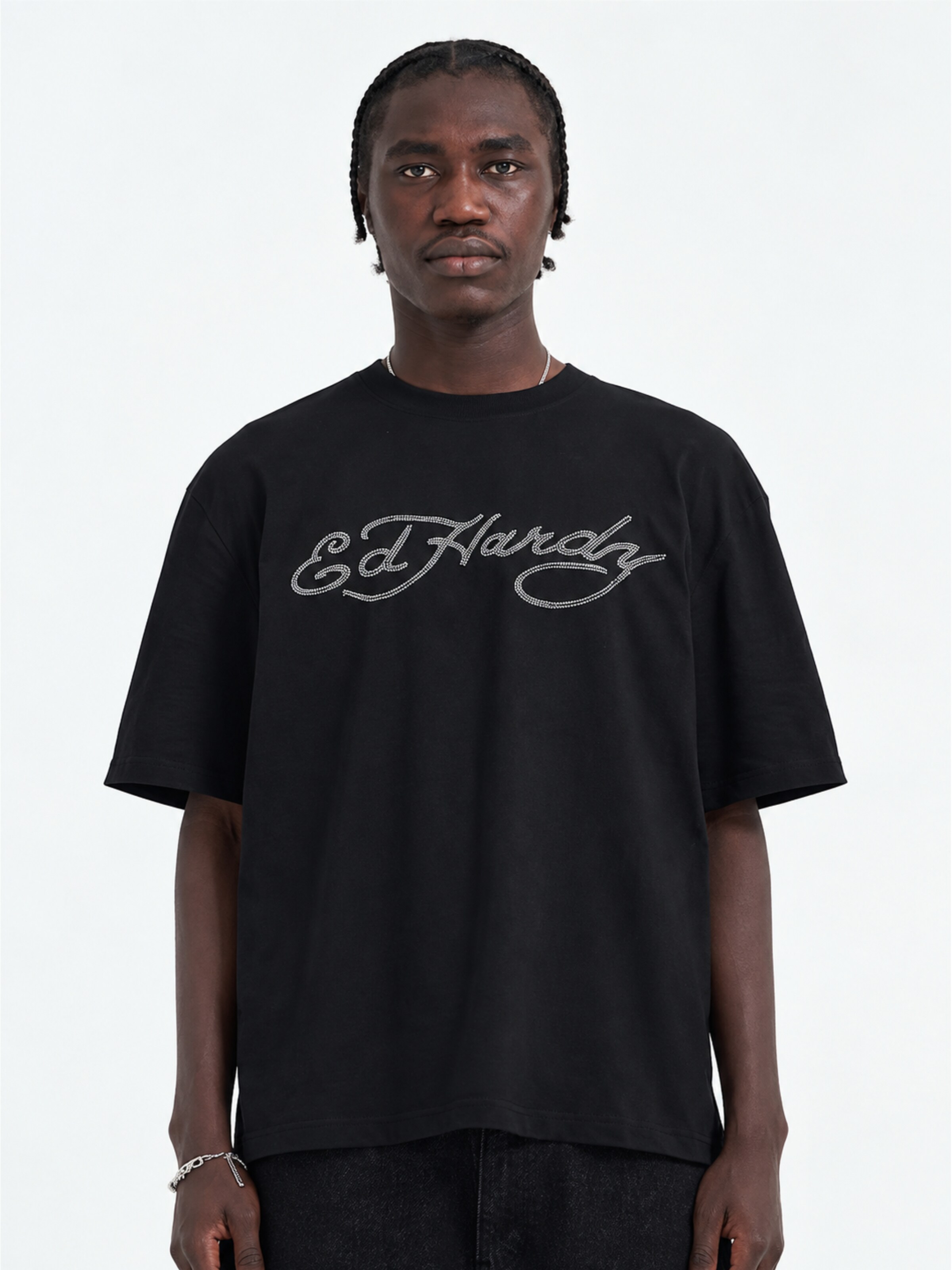 Ed Hardy T-Shirt 'Skull Flame' in Schwarz: Vorderseite