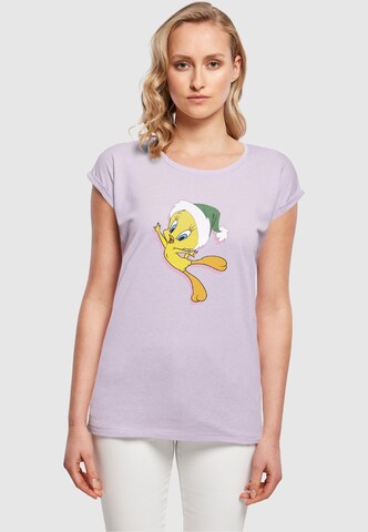 ABSOLUTE CULT Shirt 'Looney Tunes - Tweety Christmas Hat' in Purple: front