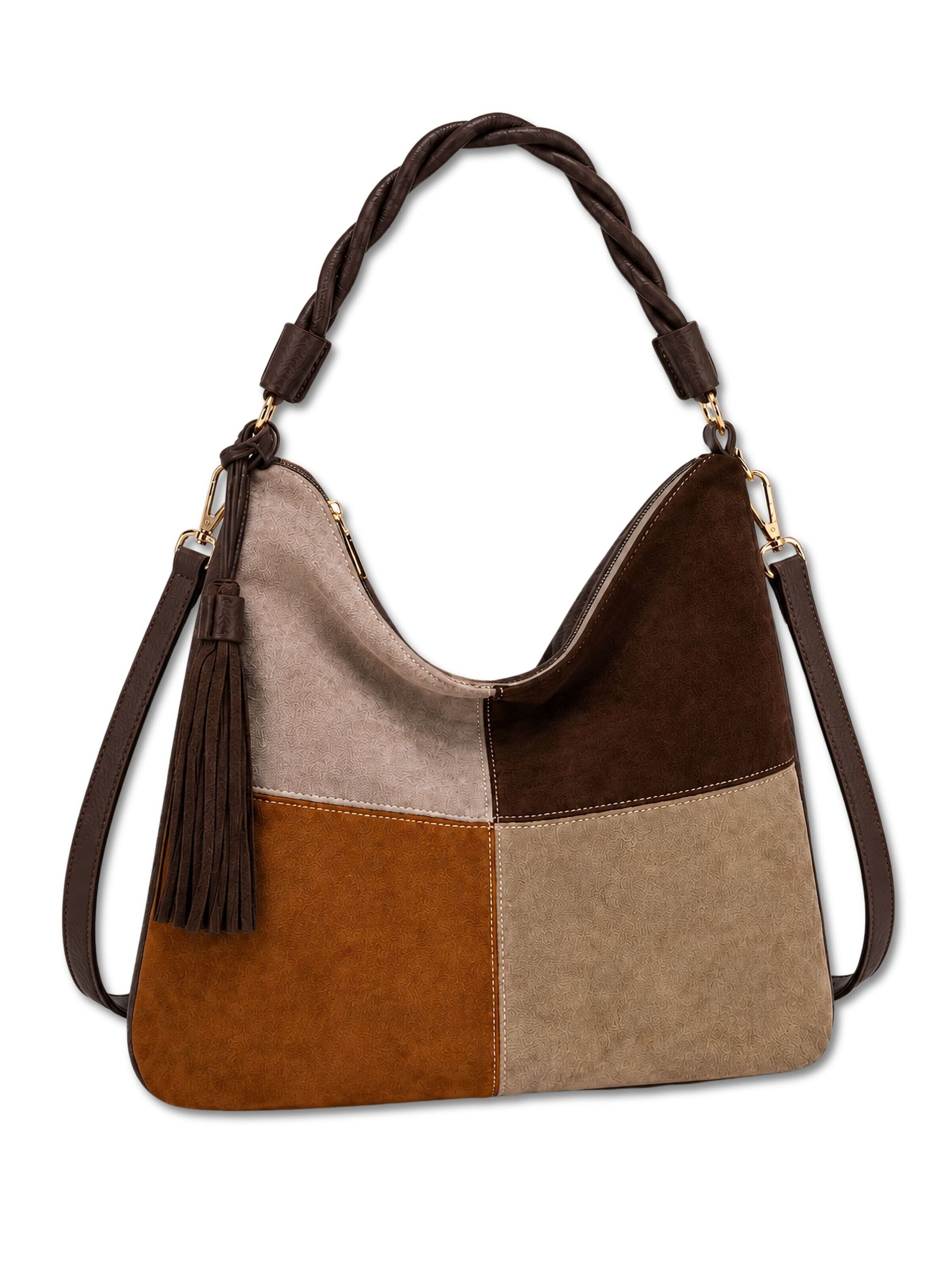 COLLEZIONE ALESSANDRO Shoulder Bag 'Patchwork' in Brown: front
