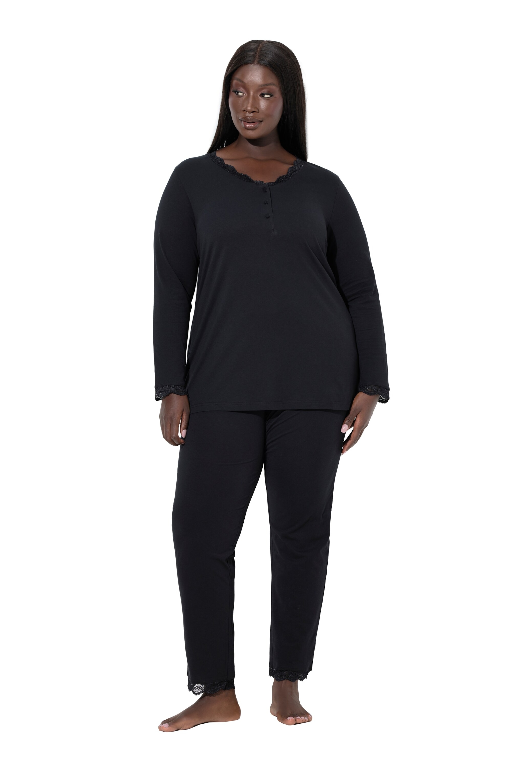 Ulla Popken Pyjama in Zwart: voorkant