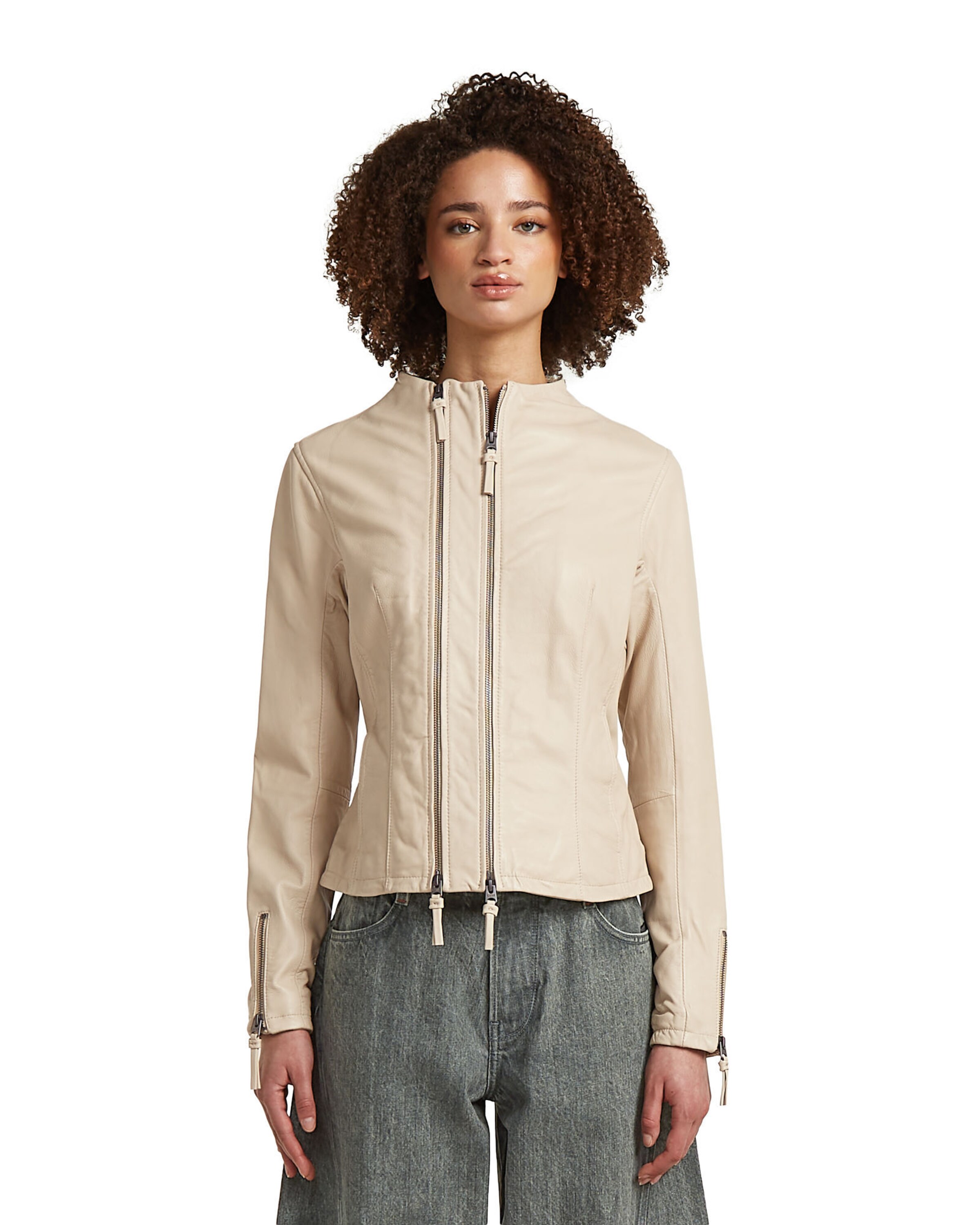 G-STAR Between-season jacket 'Leather Biker Jacket' in Beige: front