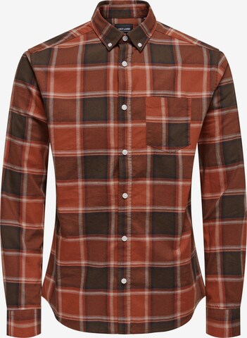 Only & Sons Button Up Shirt in Brown: front