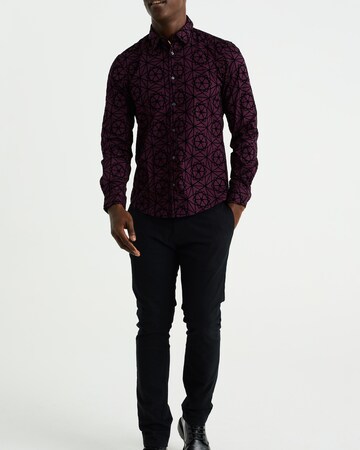 WE Fashion Slim fit Button Up Shirt in Purple