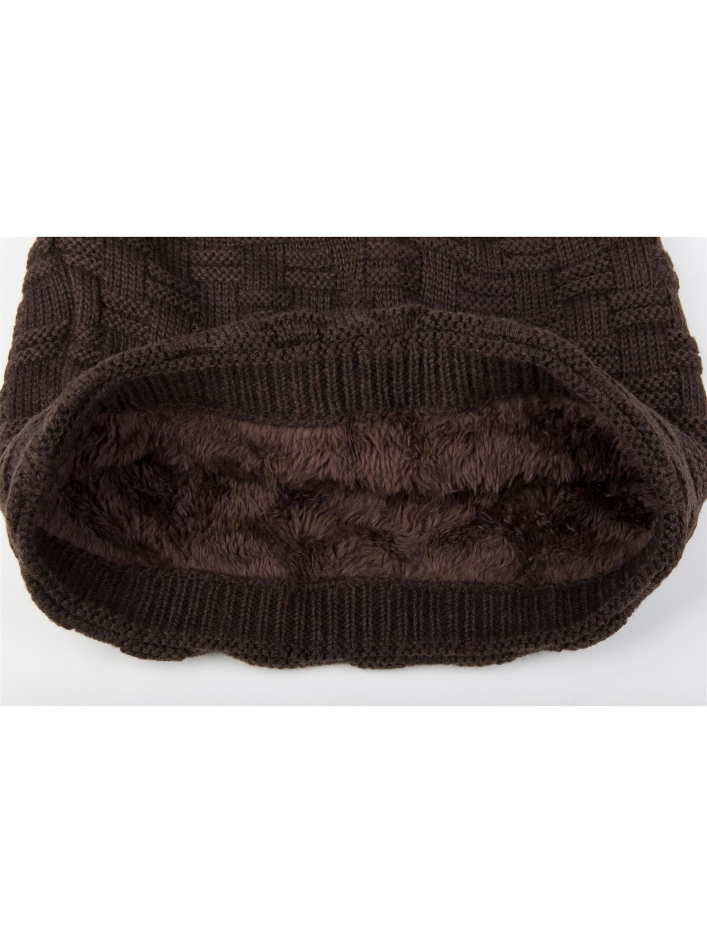 styleBREAKER Mütze 'Feinstrick Beanie mit Flecht Muster und Teddyfleece'‌ in Braun