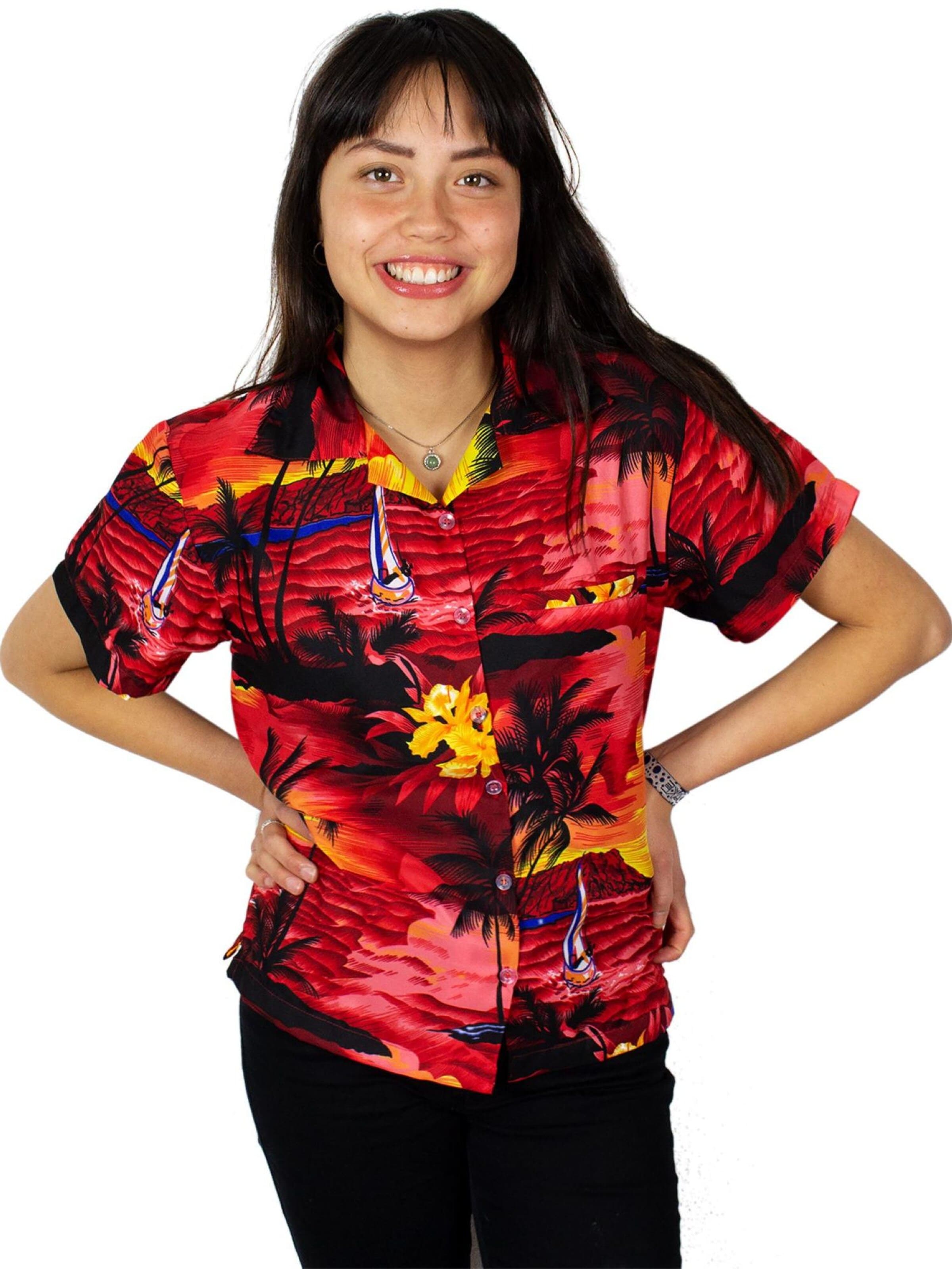 Camicia da donna 'Surf' di King Kameha in rosso: frontale