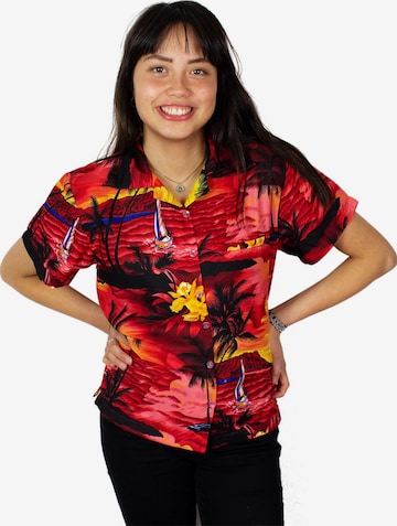 Camicia da donna 'Surf' di King Kameha in rosso: frontale