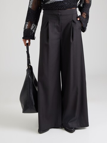 Noella Wide leg Bandplooibroek 'Kazia' in Zwart: voorkant
