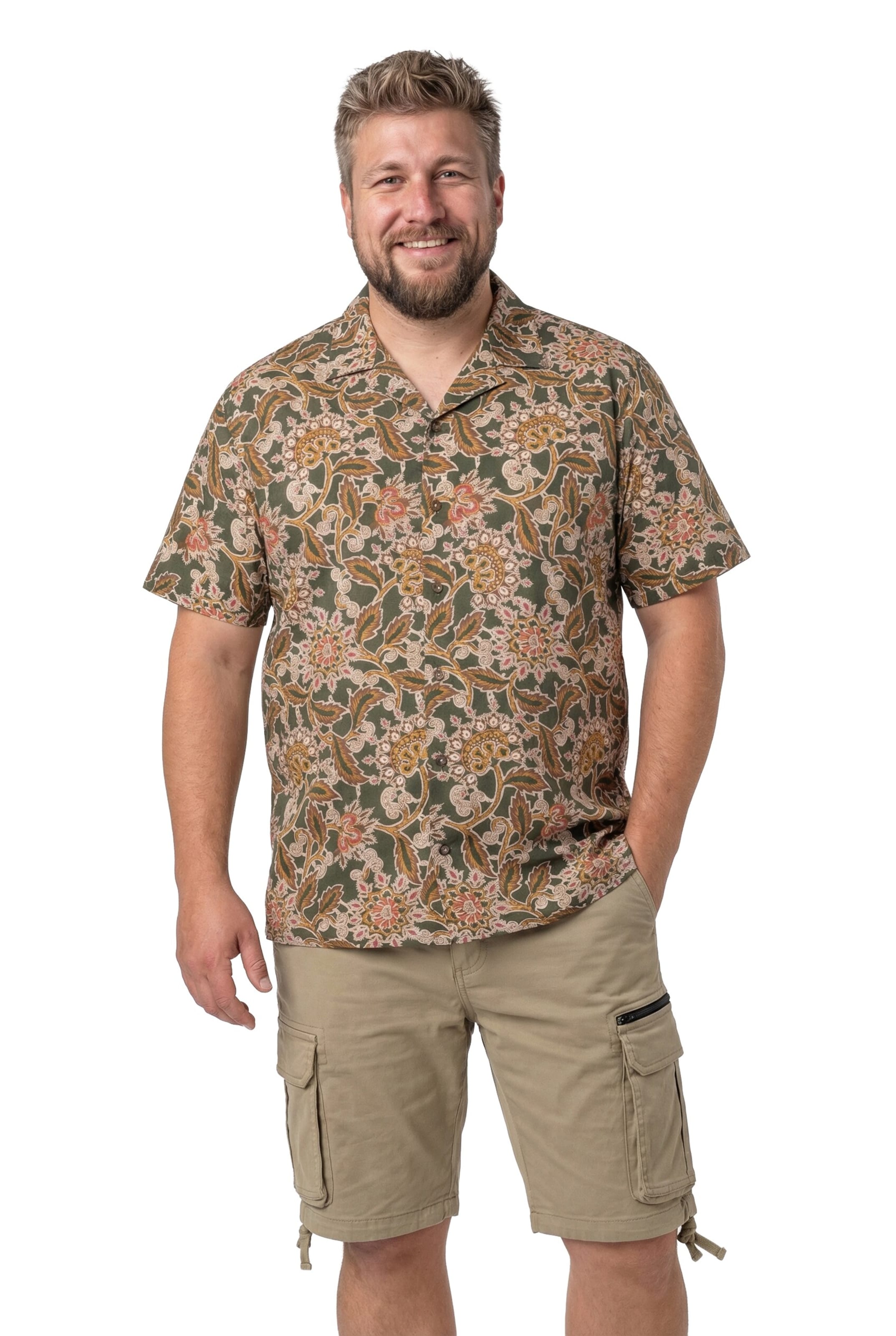 Men Plus Comfort fit Button Up Shirt in Brown: front