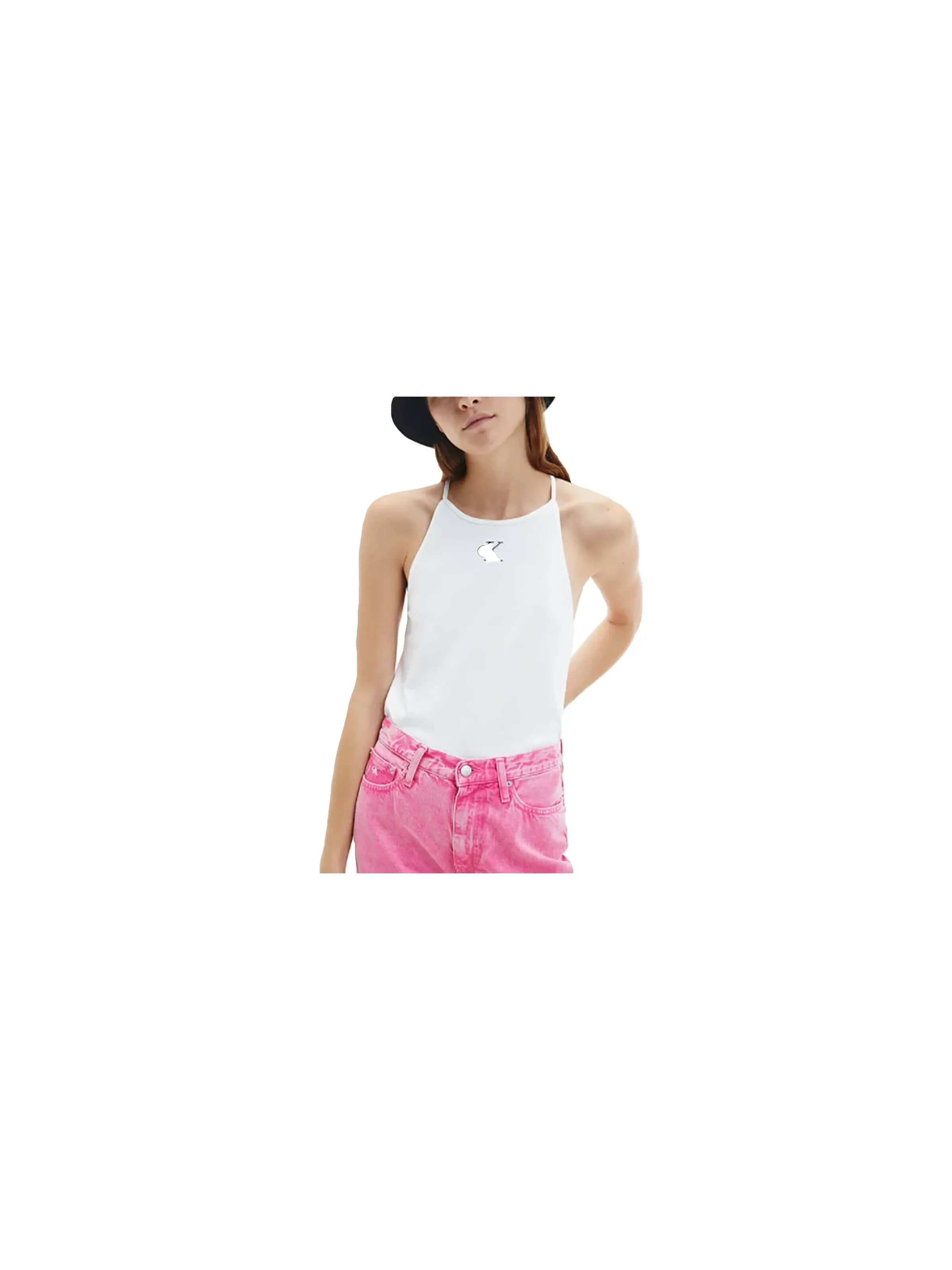Calvin Klein - Camiseta 'Little classic logo' en blanco: frente