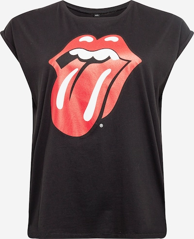 Mister Tee Curvy Shirt 'Rolling Stones Tongue' in de kleur Rood / Zwart / Wit, Productweergave