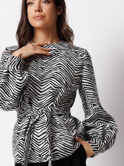 Couture de Marie Blusa 'Blouse with Zebra Print and Tie Belt – Black/Ivory – Sienna' en S en negro, Vista del producto