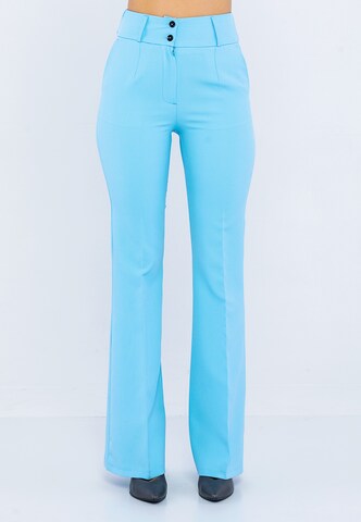 Giorgio di Mare Flared Pleat-Front Pants 'Raffaela' in Blue: front