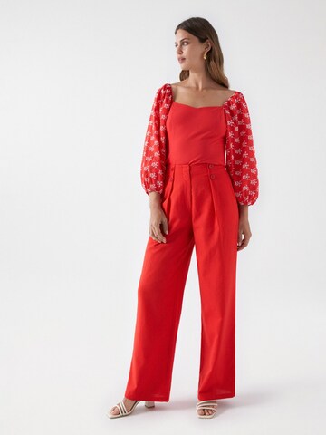 Salsa Jeans Wide leg Bandplooibroek in Rood