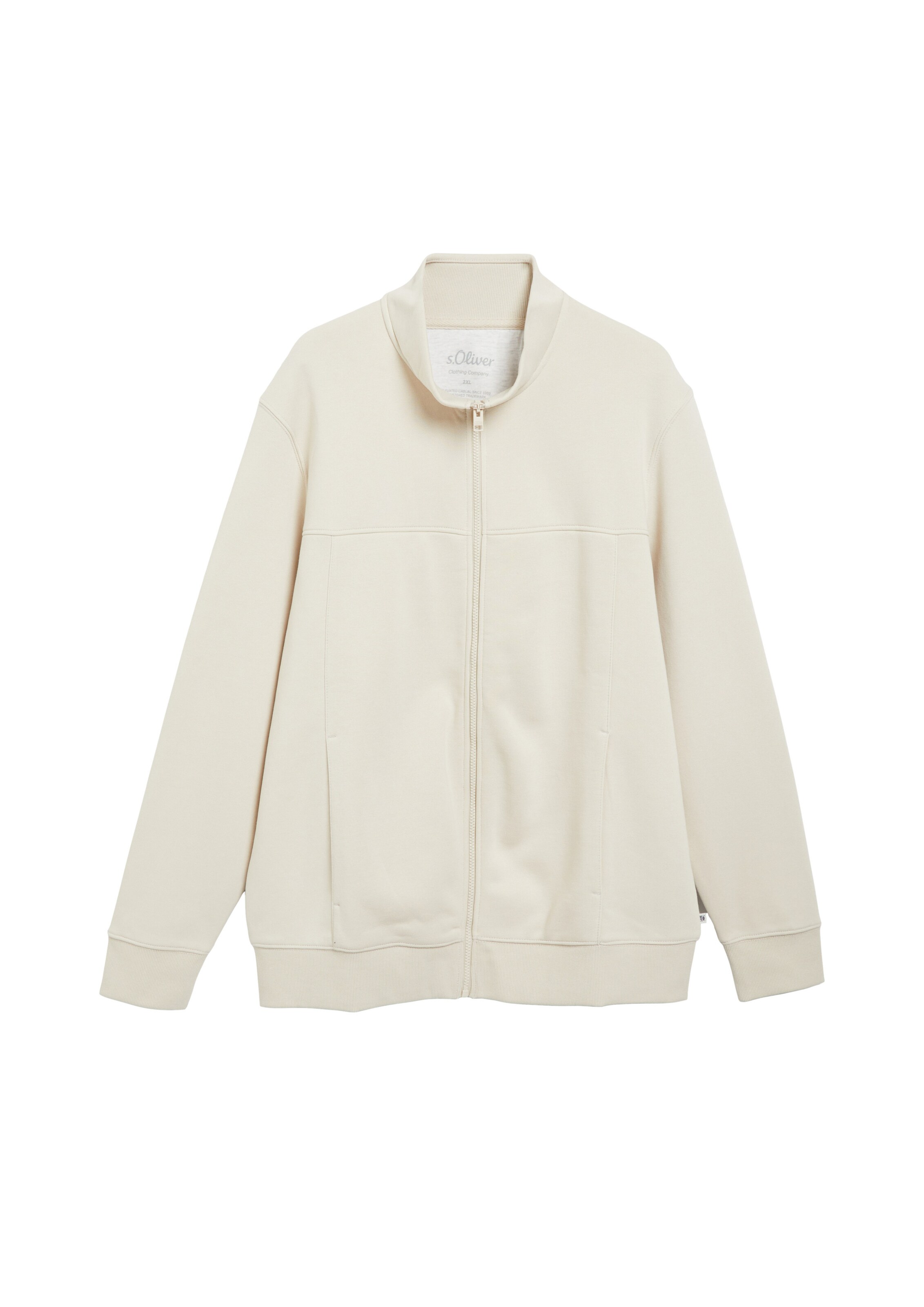 s.Oliver Men Big Sizes Zip-Up Hoodie in Beige: front