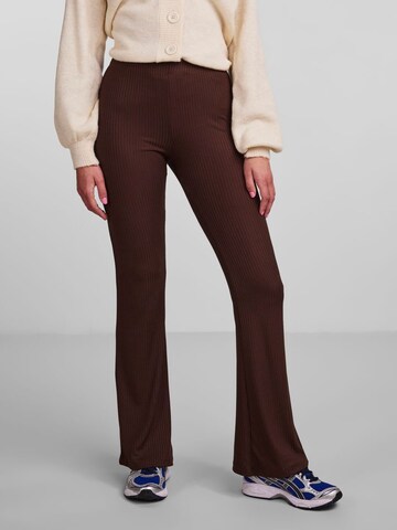 PIECES Flared Pants 'Toppy' in Brown: front