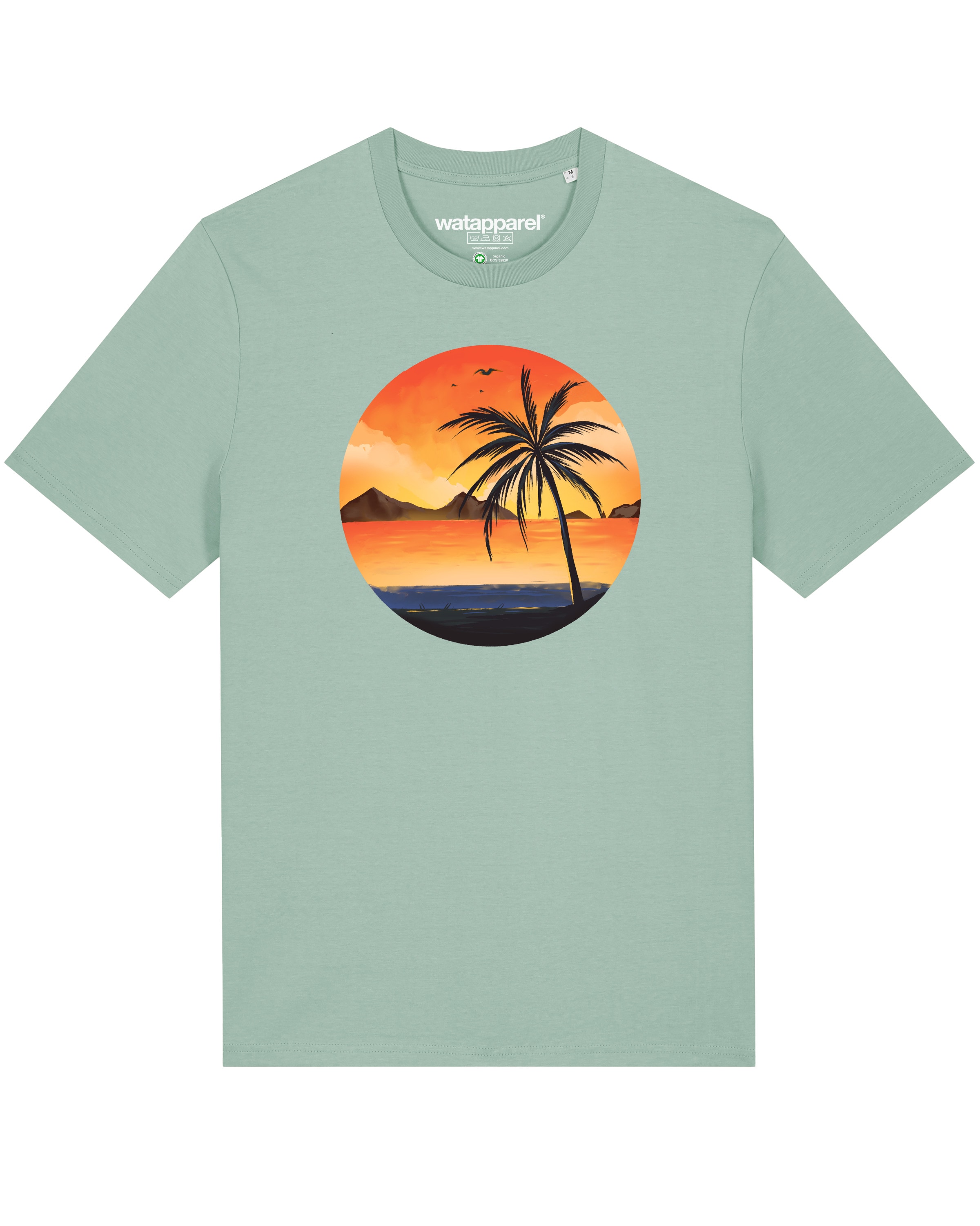 Maglietta 'Sunset on palm beach' di Watapparel in verde: frontale