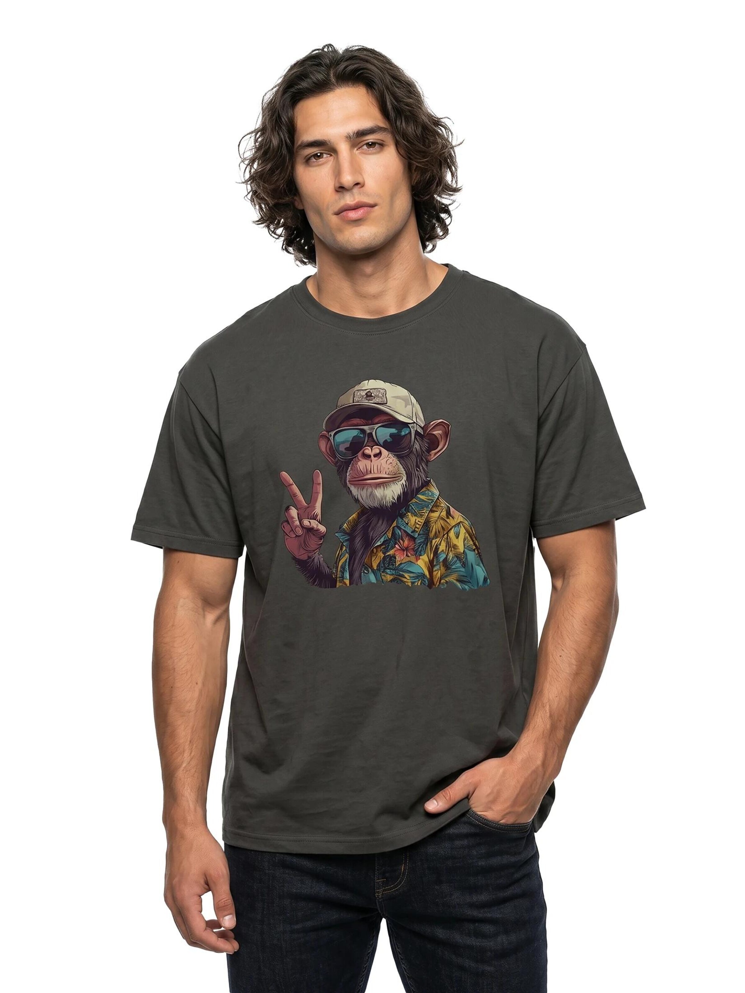 MAKAYA Shirt 'Peace Affe' in Grey